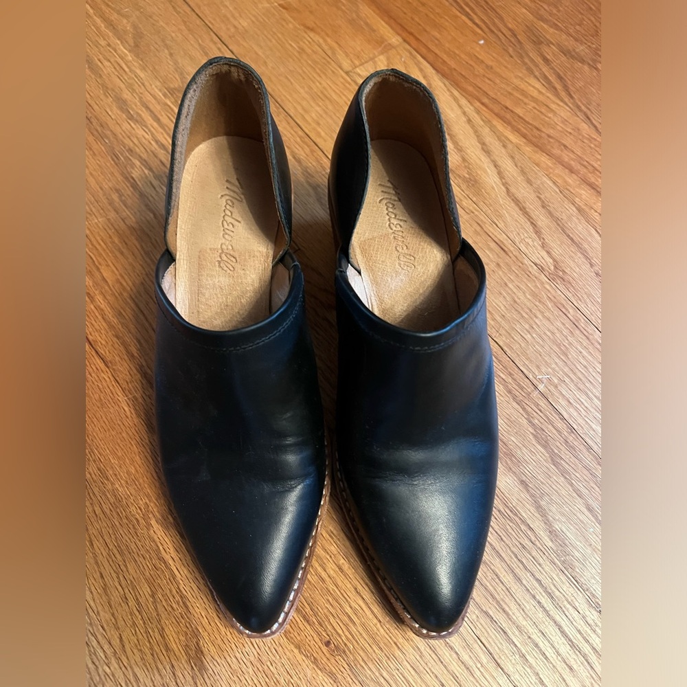 Black leather Madewell low heal slip on